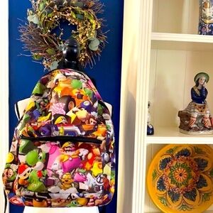 NWOT Nintendo Mario Characters Canvas Backpack Pocket Zip Up Adjustable Straps